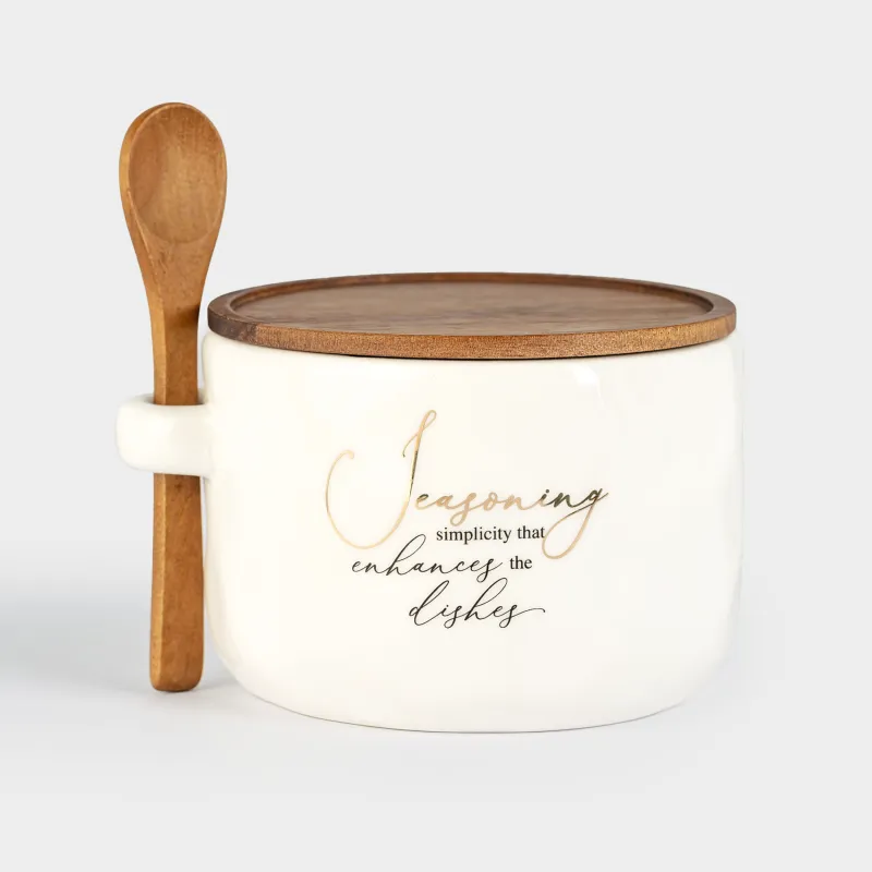 Емкость для специй, 12x9 см, 550 мл, с ложкой, керамика/дерево, Мятый эффект, Crumple kitchen