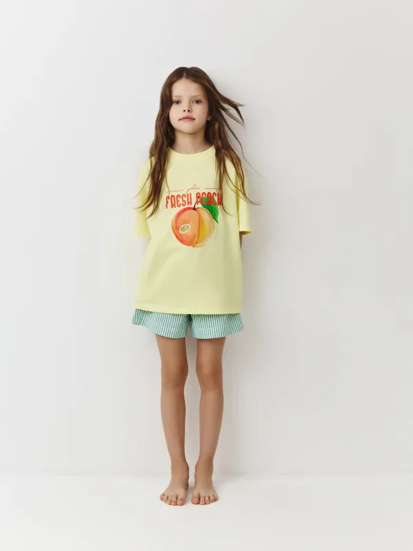 Балалар футболкасы, 122 см, қыздарға арналған, мақта, сары, Шабдалы, Otilia, image-1