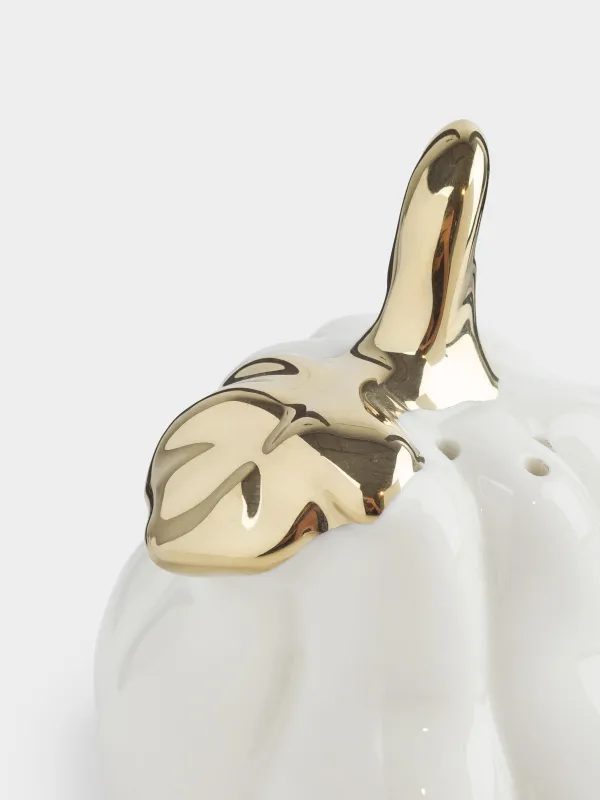 Емкость для соли или перца, 9 см, фарфор P, молочно-золотистая, Тыква с листом, Golden glow, image-2