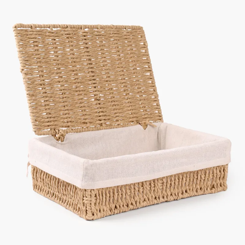 Сақтау себеті, 28х20х10 см, қақпағы бар, целлюлоза / мақта, тікбұрышты, Braided, image-3