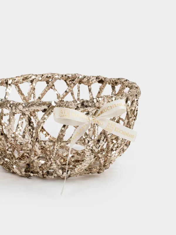 Сәндік себет, 25х20 см, тұтқалары бар, пластик/металл, дөңгелек, шампан, Frosty sparks, image-2