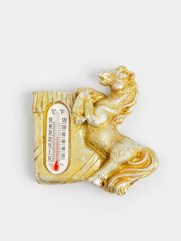 Термометрі бар магнит, 6 см, полирезин/шыны, қола, Жылқы, Horse bronze, image-0