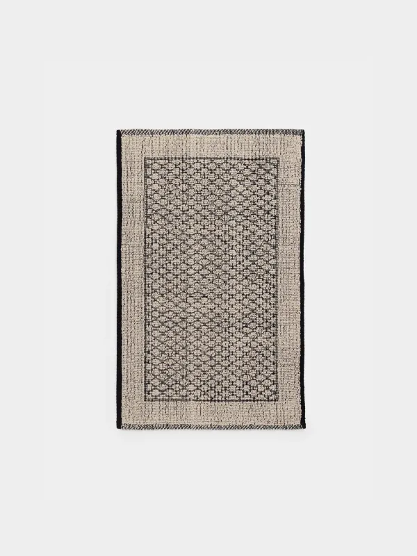 Кілем, 50x80 см, шашақты, таймайтын, мақта, бежевый және қара түсті, Ромб өрнегі бар, Rhombic, image-0