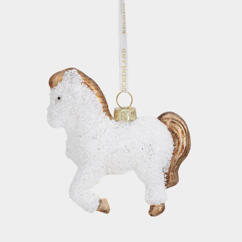 Шырша ойыншығы, 9 см, шыны, жылтырақтары бар, ақ, Жылқы, Figure sparkle