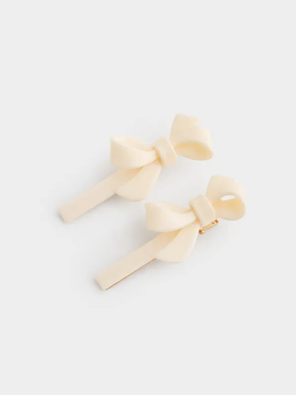 Шаш қыстырғыш, 7 см, 2 дана, акрил/металл, сүт түстес, Бант, Hairstyle, image-1