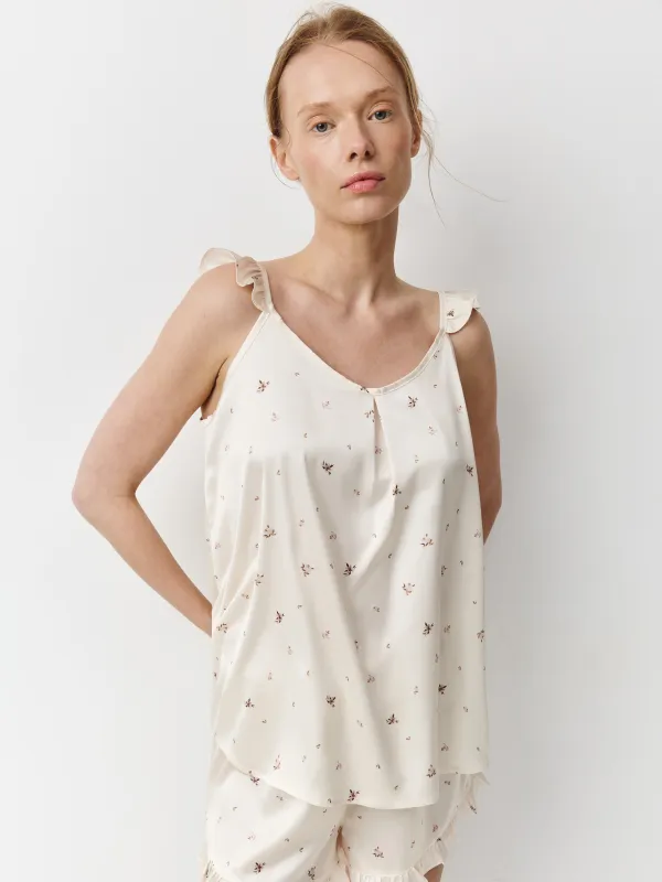 Әйелдерге арналған топ, үйге арналған, өлшемі S, полиэстер К, сүт түстес, Гүлдер, Roldia, image-0