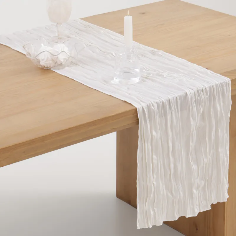 Үстел төсеніші, 40х160 см, полиэстер, ақ, Мыжылған әсер, Wavy white