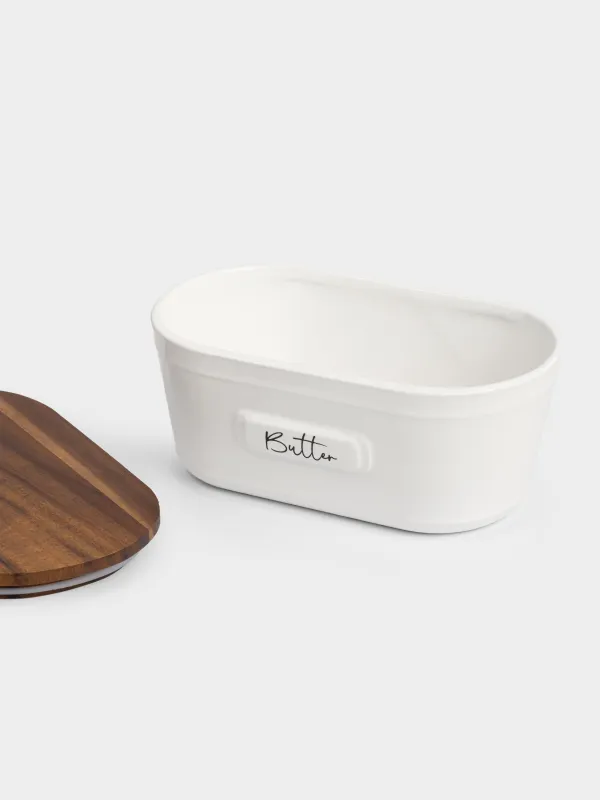 Масленка, 16 см, керамика/дерево, прямоугольная, молочная, Noble tree, image-3