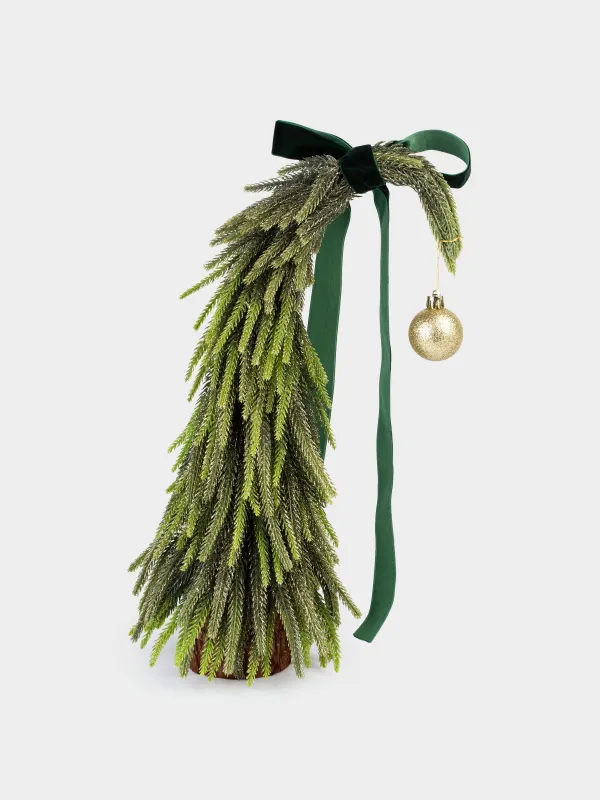 Ель искусственная, 41 см, полиэтилен, Ель с зеленым бантом и шаром, Conifer curved, image-2