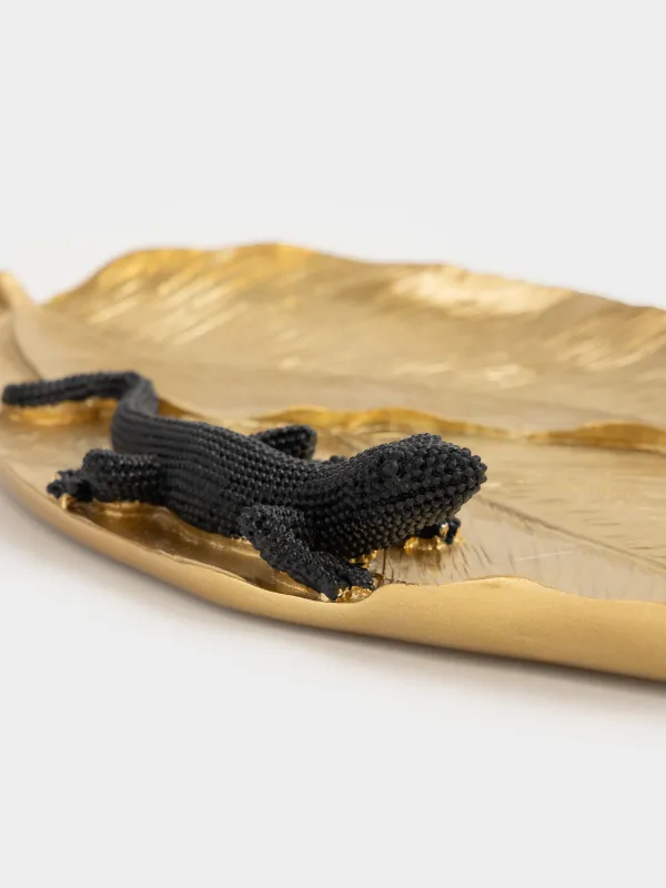 Блюдо декоративное, 27х13 см, полирезин, золотистое, Черная ящерица, Paradise garden, image-4