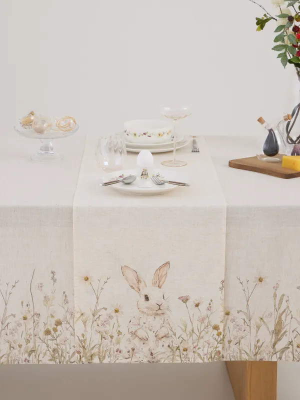 Үстел төсеніші, 40х160 см, полиэстер/зығыр, сарғылт-қоңыр, Гүлдер арасындағы қоян, Bunny in flowers, image-2
