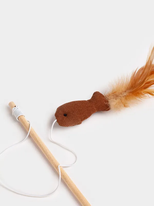 Мысықтарға арналған қармақ-ойыншық, 1,1 м, қауырсындары бар, ағаш/полиэстер, Балық, Playful cat, image-3
