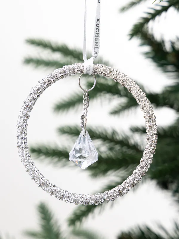 Шырша ойыншығы, 8 см, акрил/металл, күміс, Кристалы бар алқа, Ice crystal, image-3