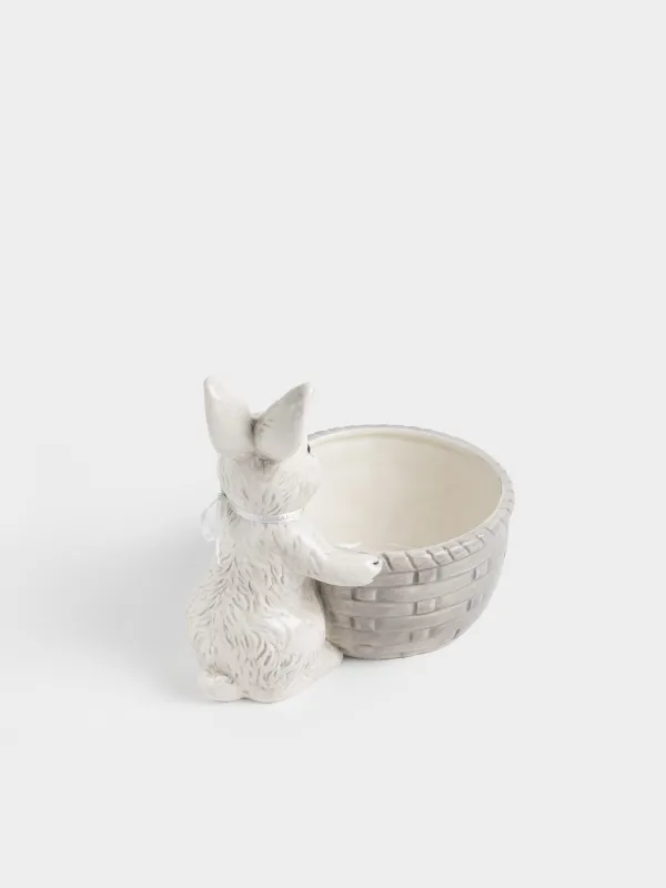 Кәмпит ыдысы, 22х20 см, 940 мл, керамика, сұр, Гүлдері мен себеті бар қоян, Easter, image-4