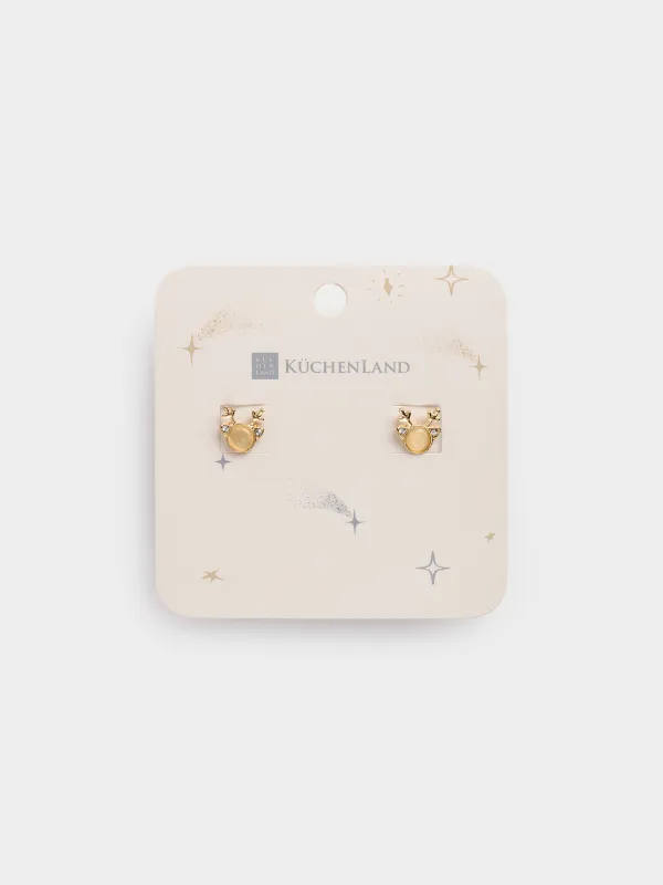 Серьги-пусеты, 1 см, 2 шт, металл, золотистые, Оленьи рожки, Sparkly deer, image-3