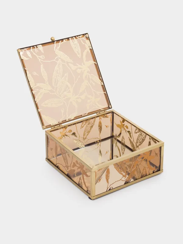 Шкатулка для украшений, 15х16 см, стекло/металл, золотистая, Листья, Collection, image-9