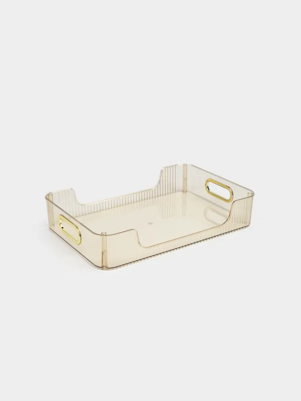 Жәшік-органайзер, 32х22х9 см, шаруашылық, тұтқалары бар, пластик, кәріптас, Ribby color, image-0