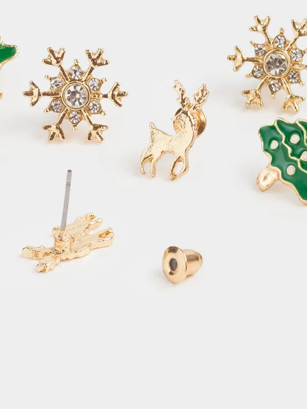 Пуссет сырғалары, 2 см, 8 дана, металл, алтын, Жаңа жылдық көңіл-күй, Jewelry christmas, image-3