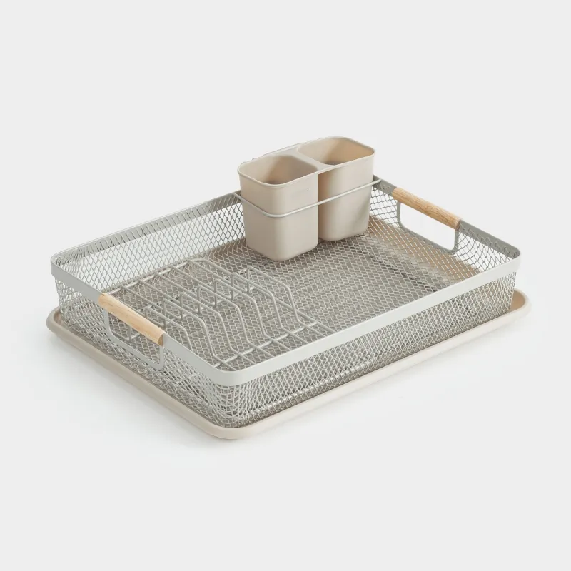 Ыдысқа арналған кептіргіш, 43х32 см, науасы бар, пластик/металл, сұр-сарғылт-қоңыр, Dainty twin