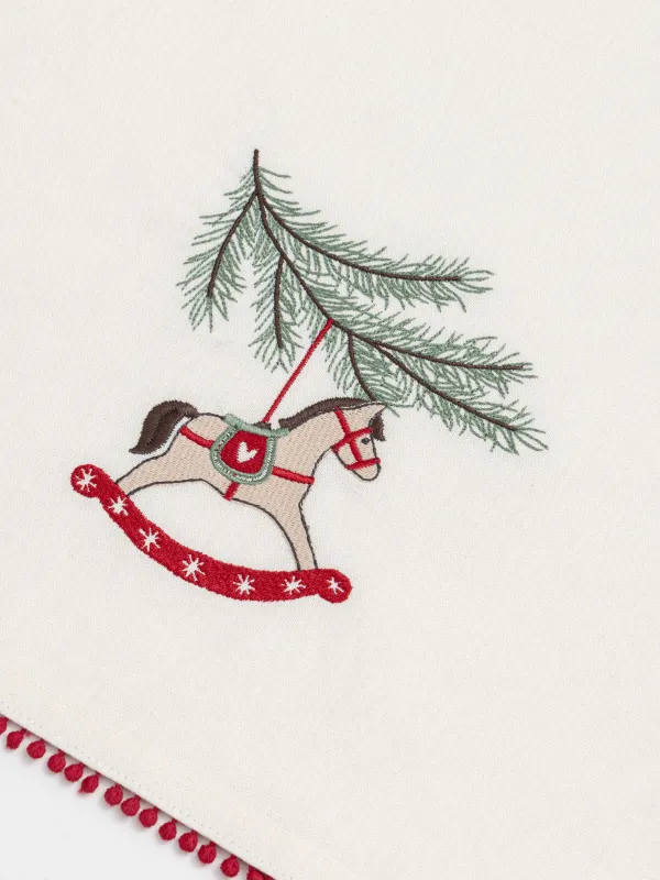 Асүйлік сүлгі, 40х60 см, 2 дана, мақта, сүтті/қызыл, Жылқы, Christmas traditions, image-1