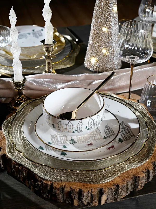 Пиала, 14x7 см, фарфор N, молочно-золотистая, Домики и лошадь, Snow sparks, image-8