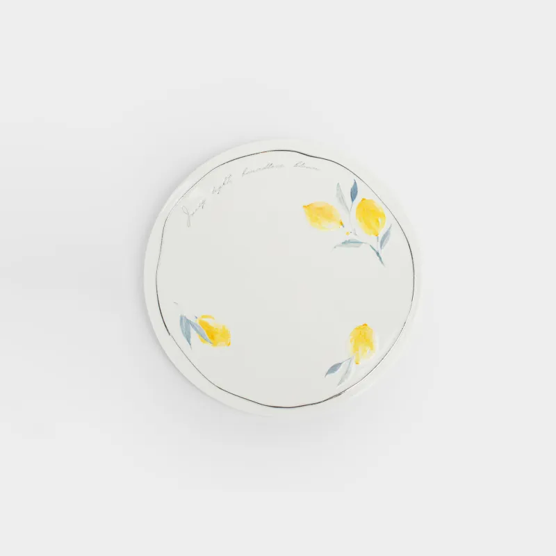 Ыстыққа арналған тұғыр, 20 см, керамика/тығын, дөңгелек, ақ, Лимондар мен жапырақтар, Sicily