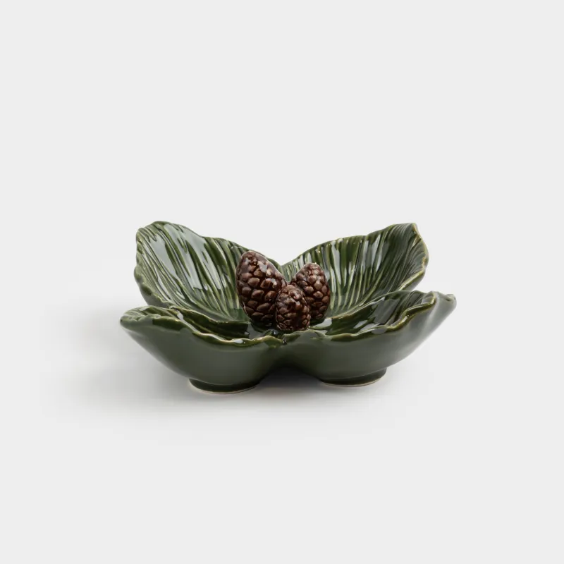 Бөлімі бар тәрелке, сәнделген, 24 см, 4 бөлім, керамика, жасыл, Шырша бұтақтарындағы бүршіктер, Forest whispers