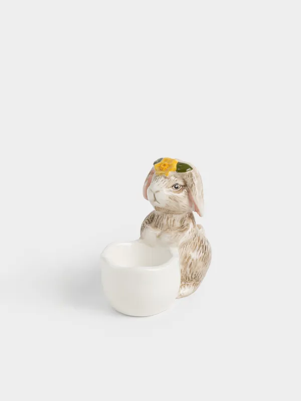 Подставка для яйца, 11 см, керамика D, молочно-бежевая, Кролик в цветочном венке, Rabbit in narcis, image-1