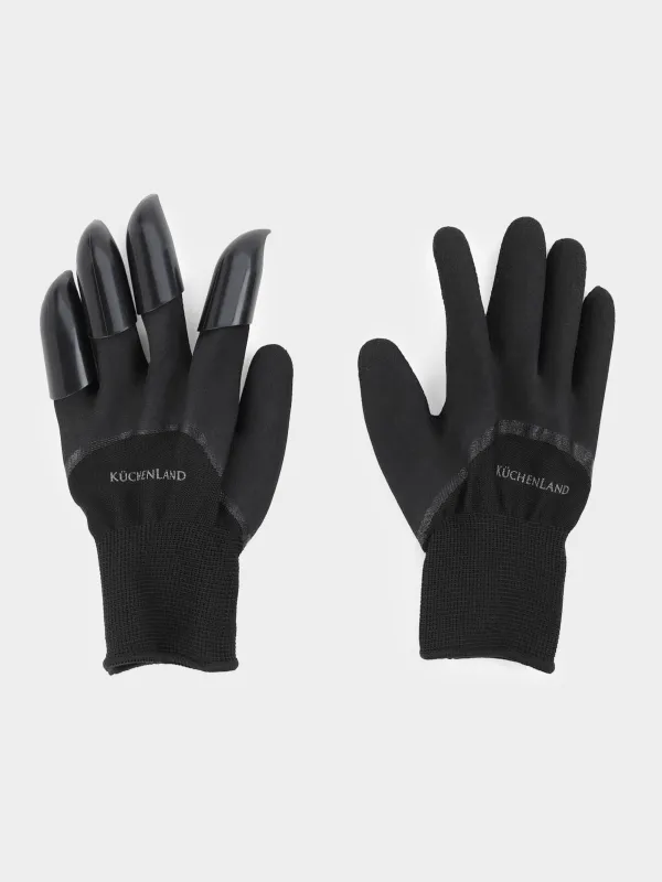 Перчатки садовые, р. М, с когтями, полиэстер/латекс, черные, Gardening, image-0