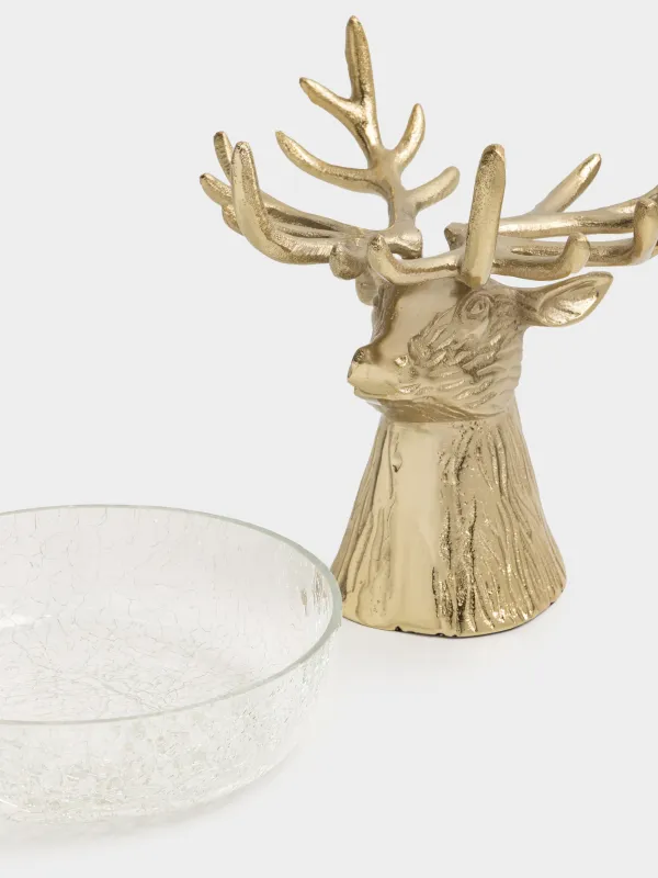 Жеміс вазасы, 27х26 см, аяқты, шыны/металл, алтын, Бұғы, Arctic deer, image-2