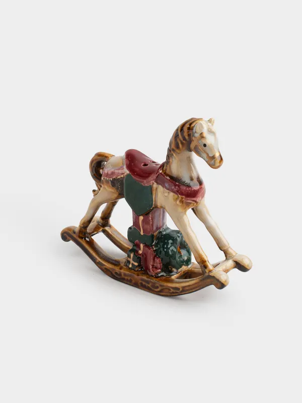 Емкость для соли или перца, 9 см, керамика, Лошадка-качалка с подарками, Christmas miracle classic, image-2