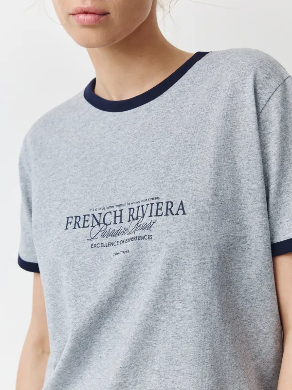 Футболка женская, с контрастным кантом, серая, Isidora, image-2