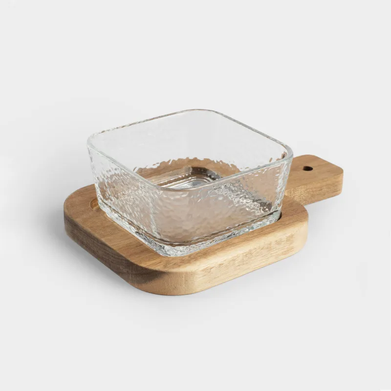 Ыдыс, 10х10 см, тұғырда, шыны/ағаш, Ripply wood