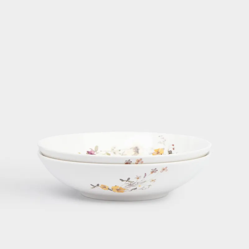 Сорпа тәрелкесі, 20х5 см, 780 мл, 2 дана, фарфор N, ақ, Сары гүлдер, Floweri