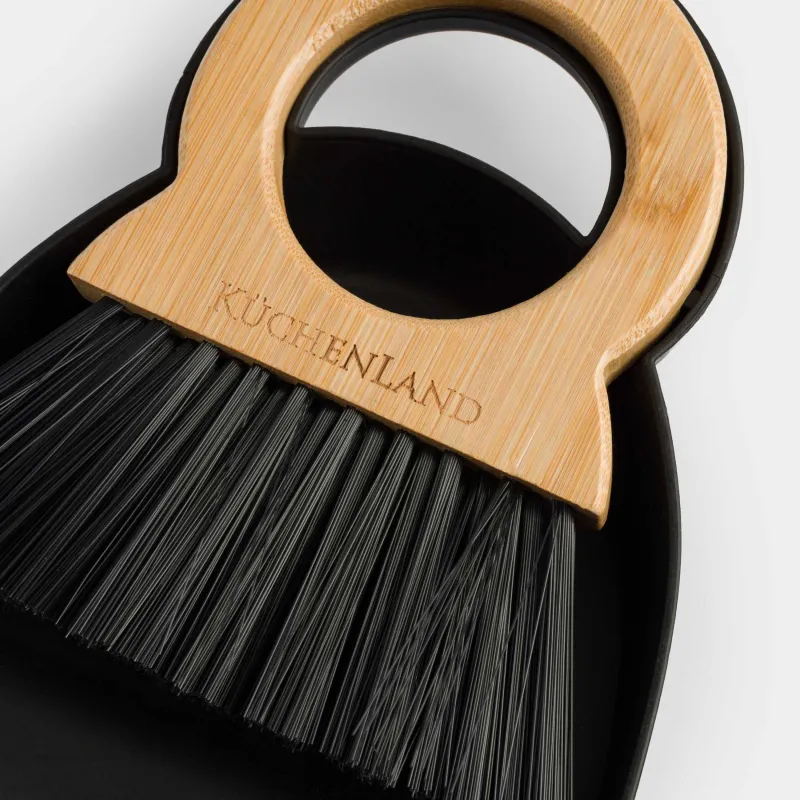 Щетка для мусора, с совком, 20 см, бамбук/пластик, с круглой ручкой, черная, Black clean, image-2