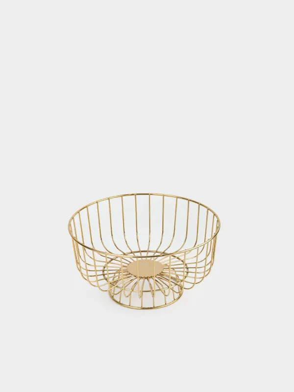 Корзина для фруктов, 28х16 см, на ножке, металл, золотистая, Twist gold, image-1