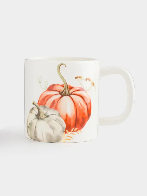 Саптыаяқ, 430 мл, керамика, ақ, Асқабақ және жапырақтар, Forest symphony, image-0