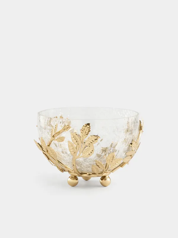 Блюдо глубокое, 16х8 см, стекло/металл, Fantastic gold, image-0