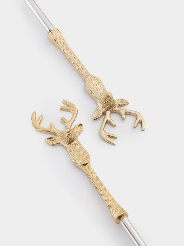 Салат ұсынуға арналған құрылдар, 26 см, 2 зат, қасық/шанышқы, металл, алтын, Бұғылар, Arctic deer, image-2
