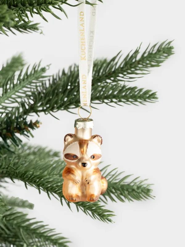 Игрушка елочная, 4 см, стекло, с блестками, золотистая, Енот, Figure christmas, image-4