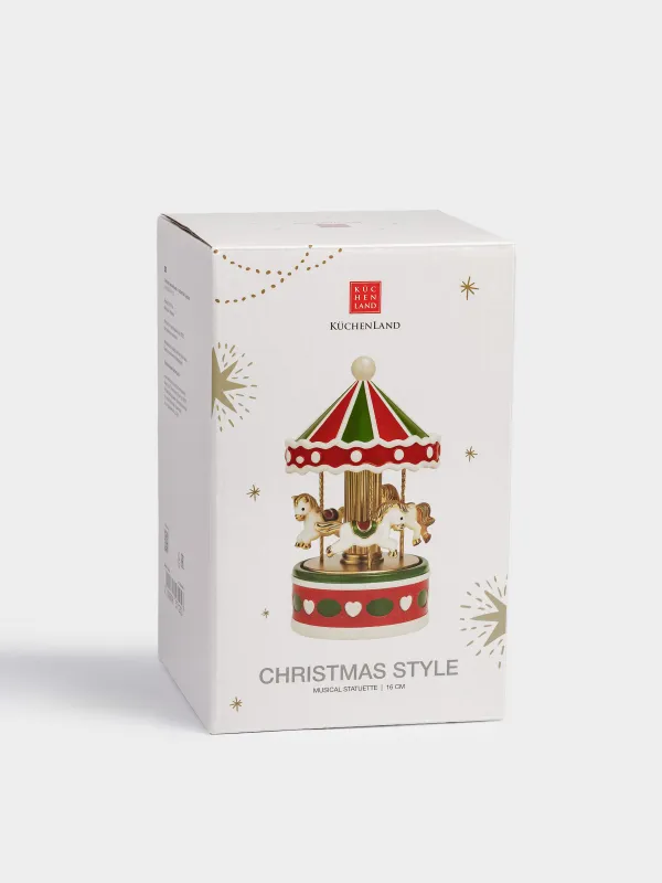 Мүсінше, музыкалық, 16 см, жарықтандырылған, керамика, қызыл-жасыл, Карусель, Christmas style, image-5