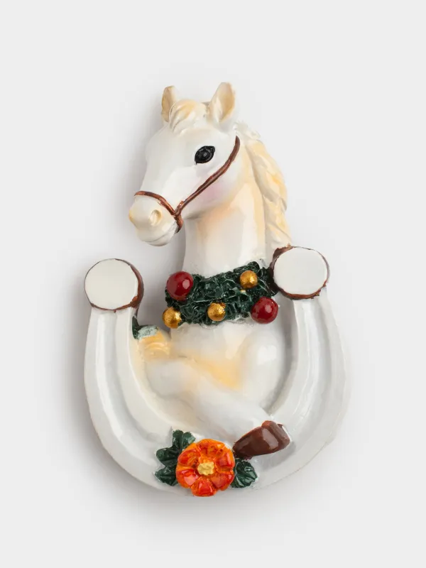 Магнит, 9 см, полирезин, молочный, Лошадка и подкова, Horse christmas, image-0