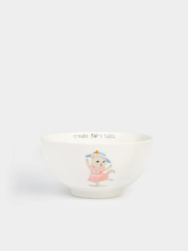 Сорпа тәрелкесі, балаларға арналған, 12х6 см, 300 мл, фарфор N, ақ, Бас киім киген мысық, Ideas life, image-0