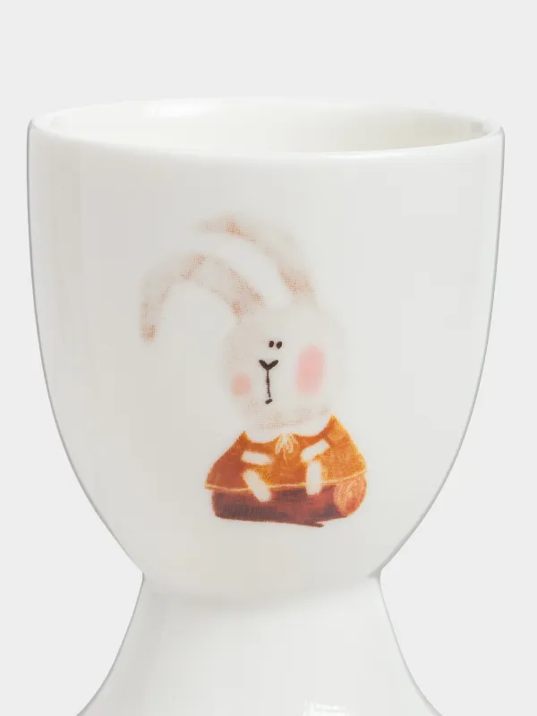 Жұмыртқа тұғыры, балаларға арналған, 7 см, фарфор N, ақ, торт және қоян, Little pet, image-2