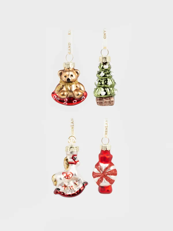 Набор елочных игрушек, 4 см, 4 шт, стекло, с блестками, Новогодние атрибуты, Figure christmas, image-0
