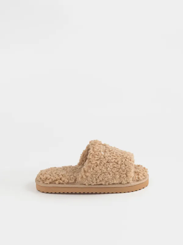 Әйелдерге тәпішкелері, үйге арналған, өлшемі 38-39, плюш, қоңыр, Curled, image-0