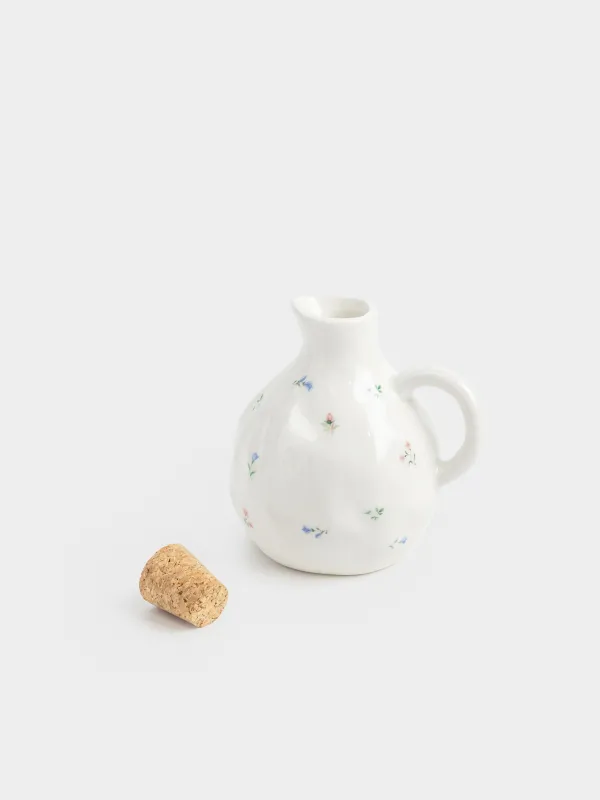 Майға немесе сірке суына арналған ыдыс, 340 мл, сабы бар, керамика/тығын, сүт түстес, Нәзік гүлдер, El flora, image-3
