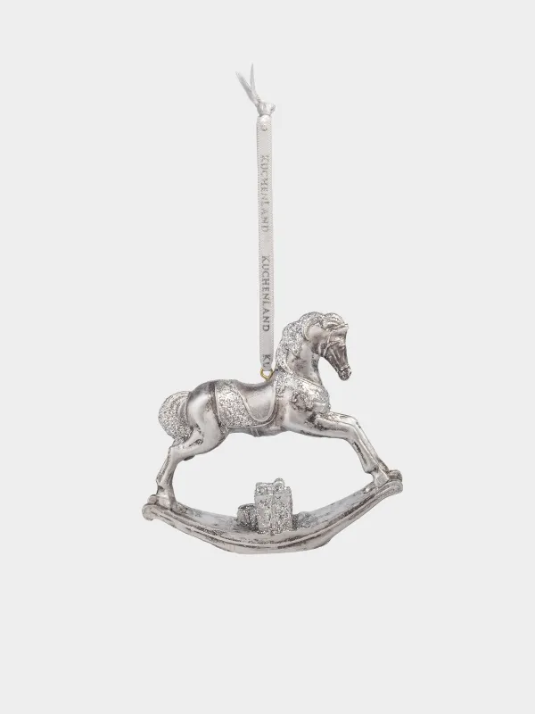 Шырша ойыншығы, 9 см, полирезин, алтын-ақ, Тербелетін ат, Figure christmas, image-1