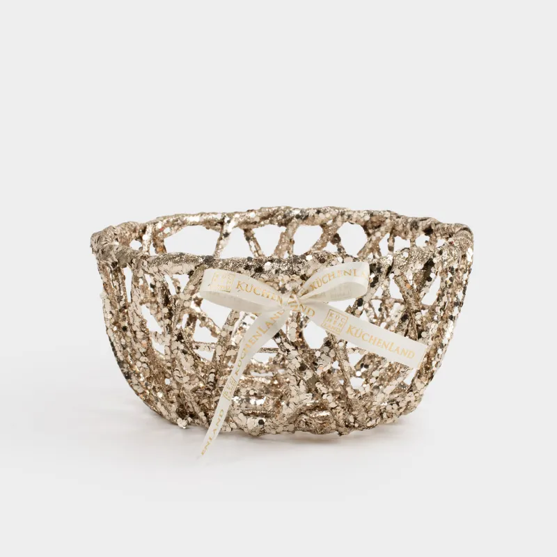 Сәндік себет, 25х20 см, тұтқалары бар, пластик/металл, дөңгелек, шампан, Frosty sparks