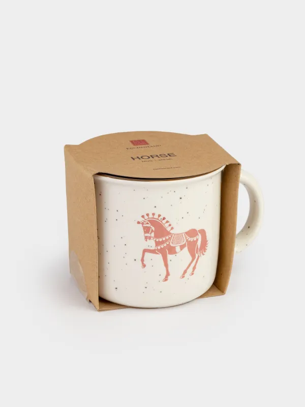 Саптыаяқ, 360 мл, фарфор N, сүт түстес, дақты, алтын түстес жиегі бар, Жылқы, Horse, image-4